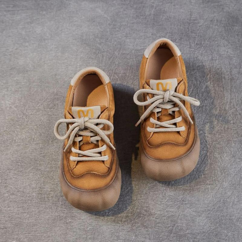 Johnature Retro Genuine Leather Soft Soled Women's Shoes Versatile Lace Up Flat Casual Shoes