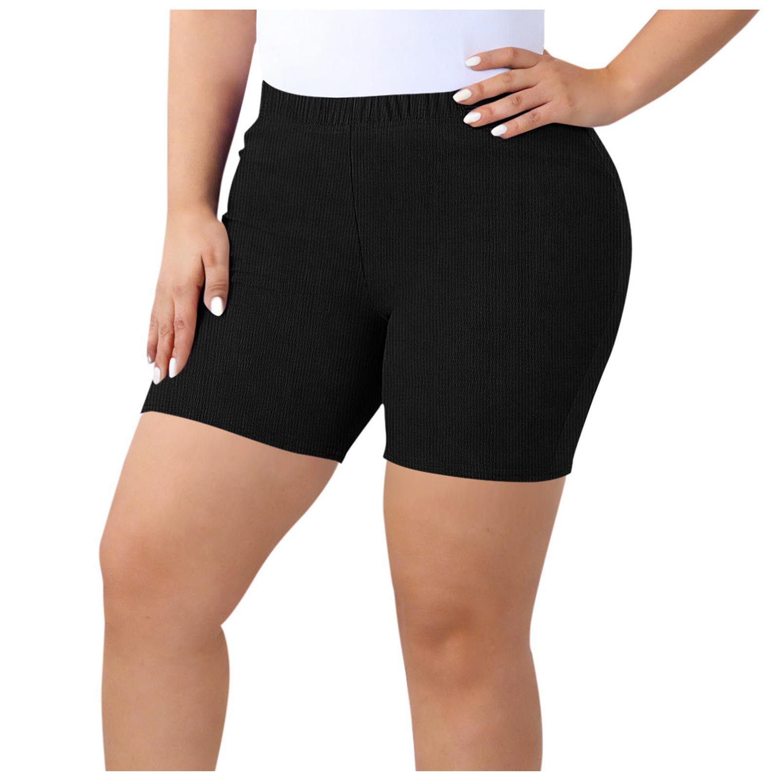 

Plus Size Ribbed Knit High Waist Biker Shorts for Women Stretchy Elastic Waistband Comfortable Fit Casual Wear XXXXL чёрный