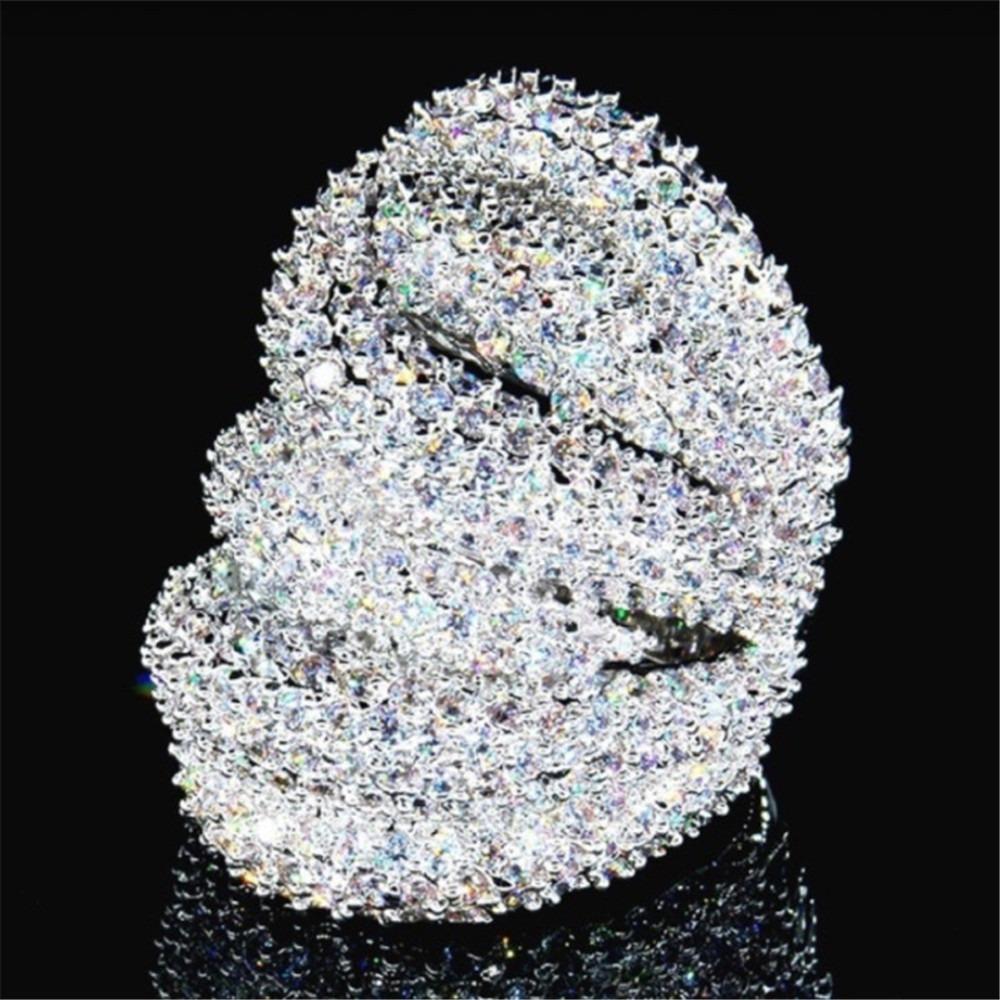 Luxury Multilayer Full Crystal Zircon Ring For Women Girl Engagement Party Wedding Rings  Women Jewelry Accessories Gift