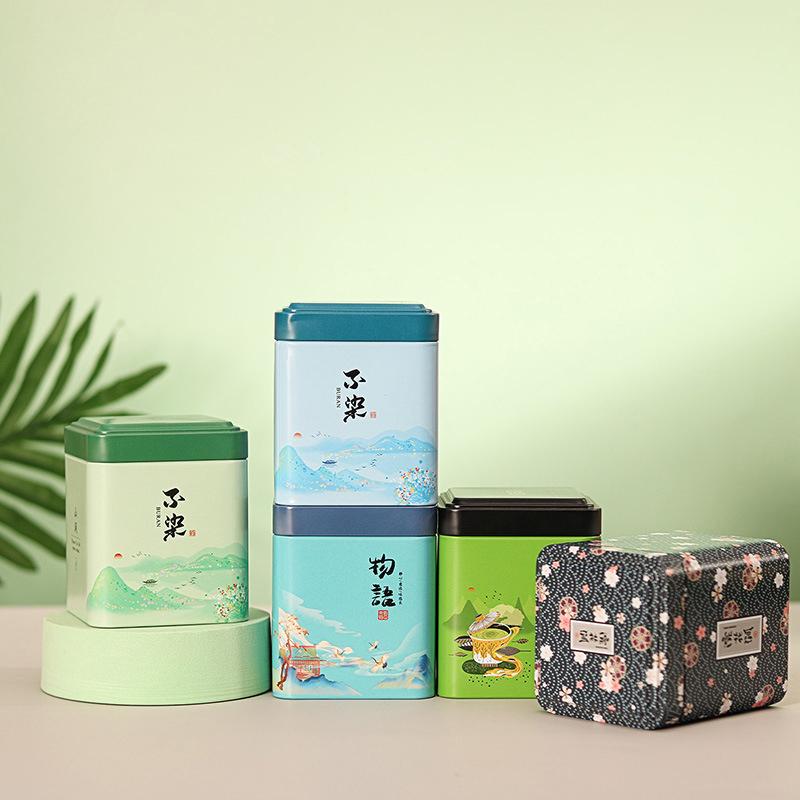 Mini Square Tinplate Storage Box Sealed Tea Caddy Small Coffee Jar Tea Leaves Container Cans Small Spices Storage Boxes