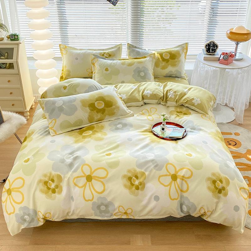 Skin-friendly Cotton Plant Cashmere Thickened Sanded Four-piece Bedding Set Dormitory Three-piece Set Bed Sheet Quilt Cover