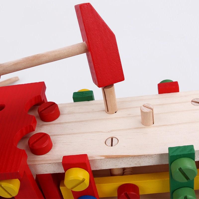 Wooden Disassembly and Assembly Nuts Cart, Assembled Ball-kicking Cart Platform Tool Cart, Wooden Children's Combination Toy