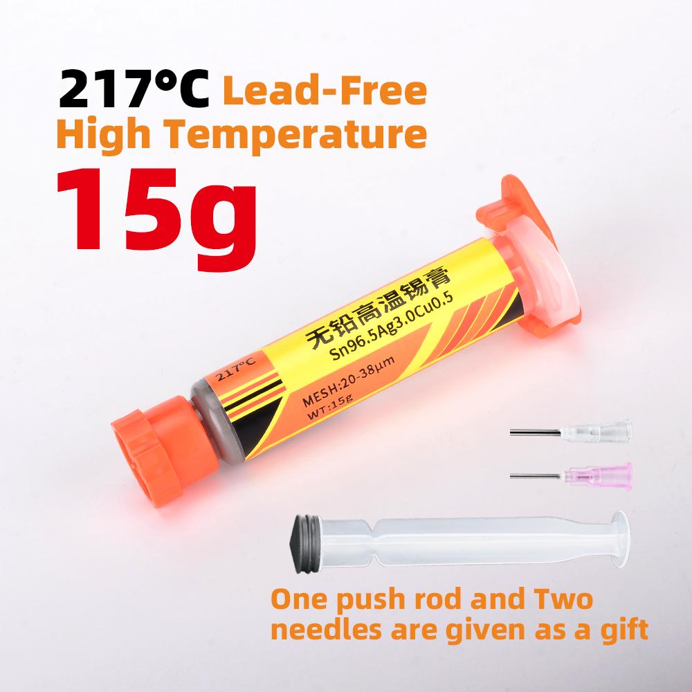 

Бессвинцовая высокотемпературная серебряная паяльная паста Sn96.5Ag3.0Cu0.5 температура плавления: 217℃ Улучшенная проводимость игольчатой трубки