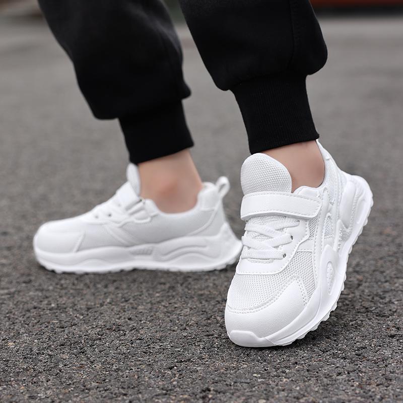 Weiße Kinder Leder Freizeitschuhe für Jungen Mädchen Laufschuhe Outdoor Atmungsaktives Mesh Kinder Schule Walking Sport Rutschfest