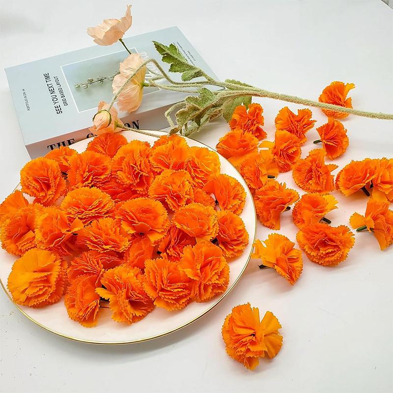 10/20Pcs 5cm Orange Marigold Flower Heads With Stems Silk Artificial Flowers for Home Room Wedding Party Halloween Decoration