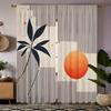 2Pc Nordic Style Striped Sunset Leaf Curtains, Polyester Fabric, Machine Washable, Suitable For Bedroom Living Room Decoration