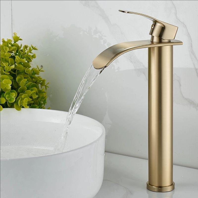 Brushed Gold Basin Faucets Waterfall Black Bathroom Faucet Single handle Basin Mixers Taps Tall Bath Faucet Sink Water Crane