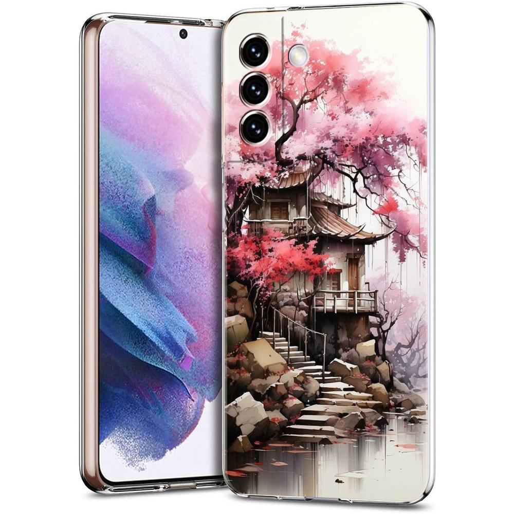 Phone Case For Samsung Galaxy S24 Ultra S23 FE S22 S20 S21 5G S10 S9 Plus S10E S8 Clear Ink and wash landscape painting Cover