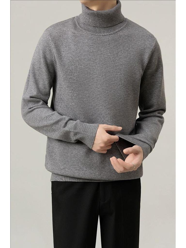Men's High-End Slim Fit Solid Color Sweater - Round Neck, Warm, Casual, Autumn/Winter Fashion