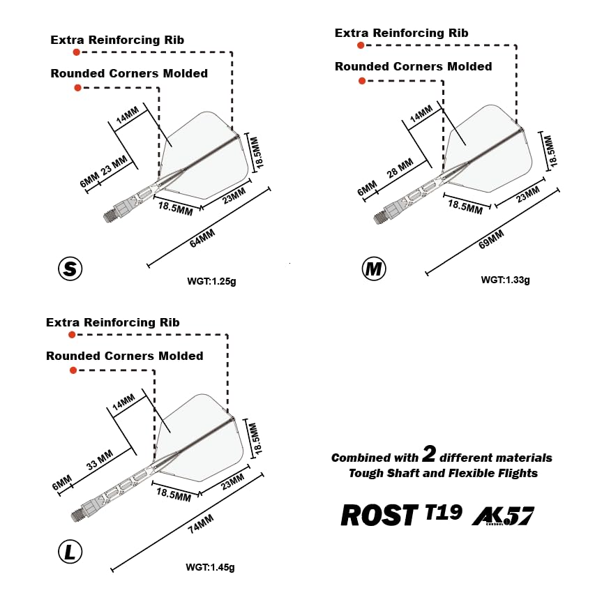 CUESOUL ROST T19 Shaft Integrated Flight Big Wing Gray Flight Orange M Set of 3 Shape, Two-Tone Color, + Shaft, Size, (CS-AK5711-9M)