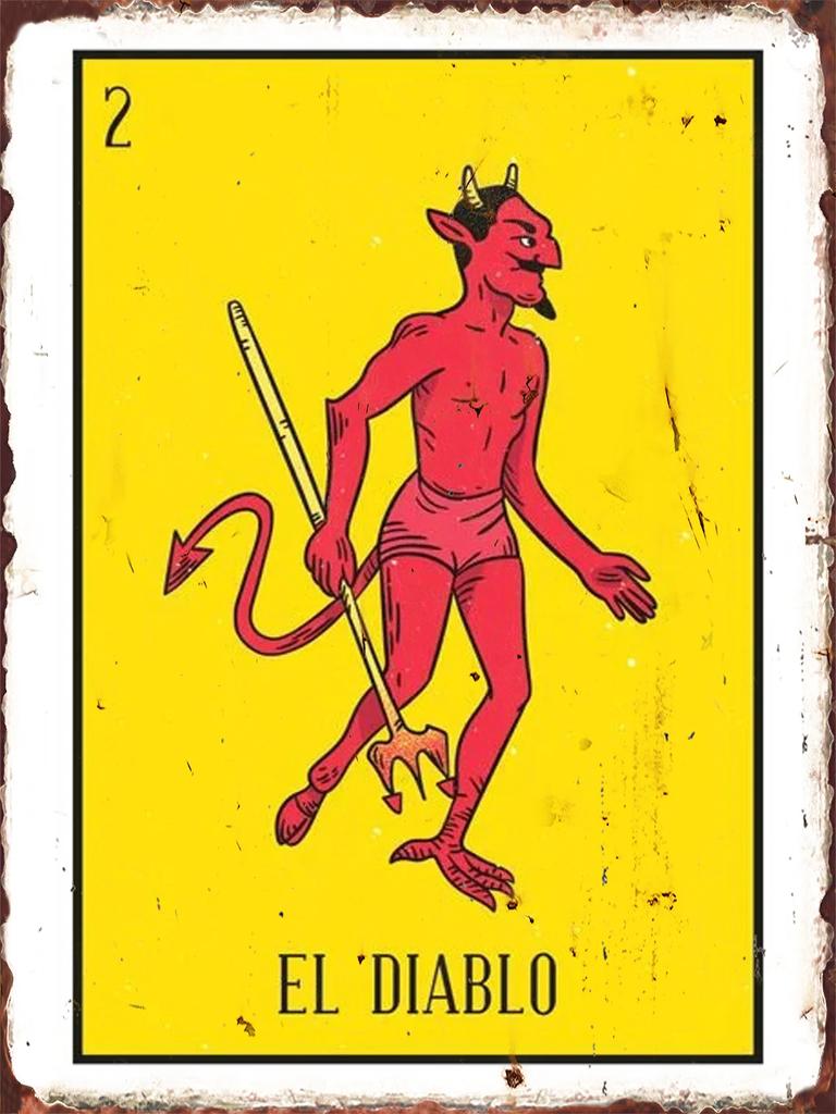 Retro Mexican Loteria Bingo Game Printed Metal Sign La Sirena Mermaid Collage Wall Plate Latin Style Cafe Bedroom Wall Decoratio