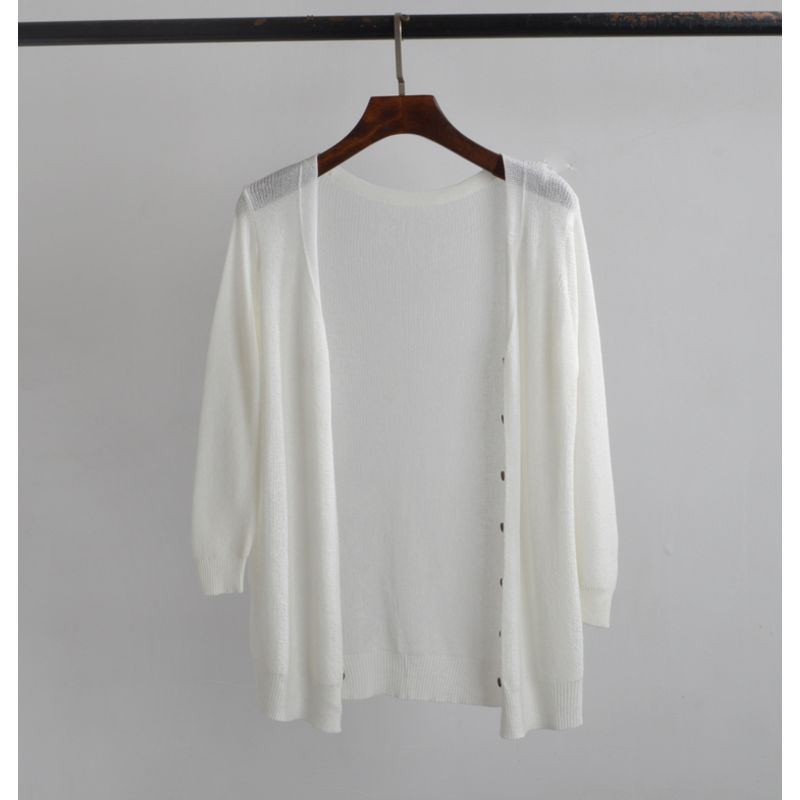

Summer Knitting Cardigan Female Thin Shawl Outwear Office Air-Conditioned Room Outdoor Western Style Sun Protection Shirt White One size