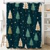 Modern Christmas Tree Shower Curtain Blue Floral Pattern with White Stars for Bathroom Decoration Waterproof Fabric Shower Panel