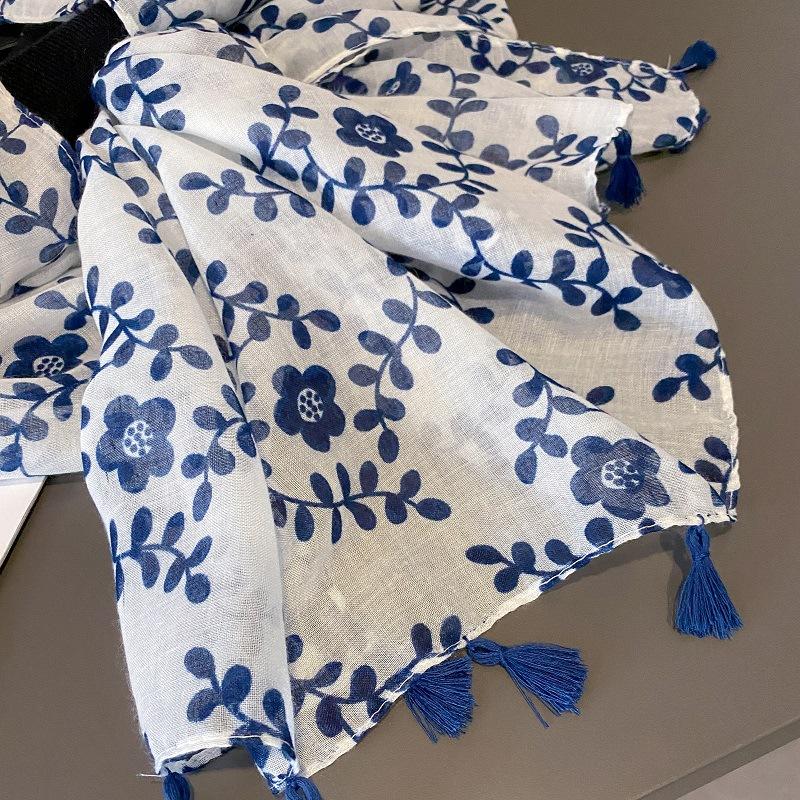 88*180Cm Floral Bohemia Styles Women Scarf Cotton Linen Feeling Travel Sunscreen Shawl Tassel Neckerchief Muslim Hijab Wraps