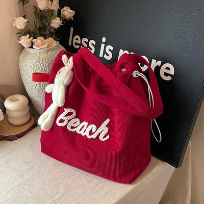 Neue Herbst- und Winter-Cord-Schultertasche mit großem Fassungsvermögen aus reiner Baumwolle, vielseitige Studenten-Einkaufstasche mit Buchstabenstickerei
