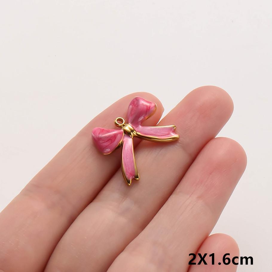 3pc Girl Pendant Hot Pink Oil Dripping Stainless Steel Plant Tree Flower Charm Pendants For Jewelry Making Supplies DIY Keychain