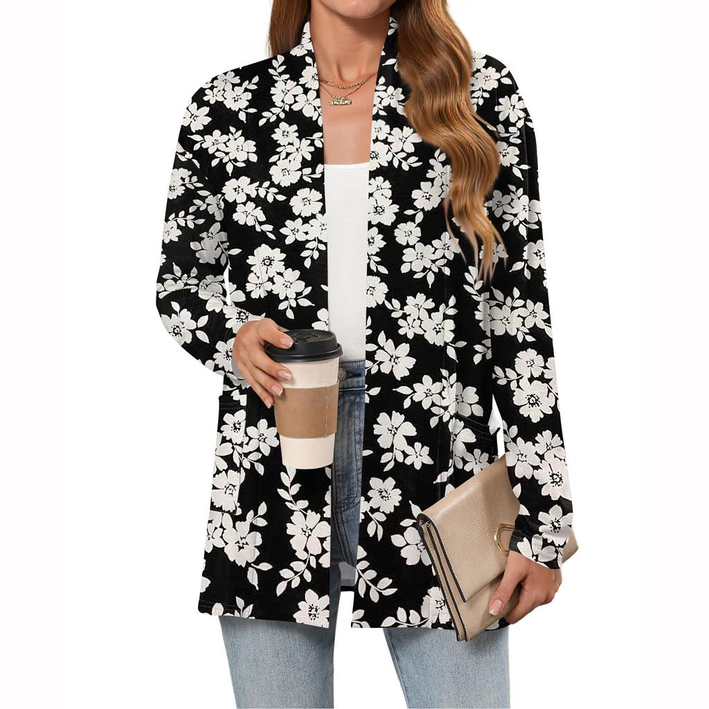 Dámský módní ležérní kardigan s dlouhým rukávem, tenká volná kardiganová bunda s kapsami