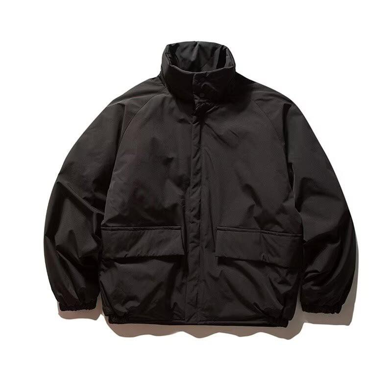 Unisex Oversized Winter Cotton Coat With Stand Collar Coffee Black Solid Color Warm Thick Workwear Style