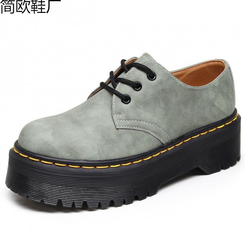 Martin laarzen kleine leren schoenen dames lage schacht, echt leer Britse ronde neus casual student muffin zool korte laarzen