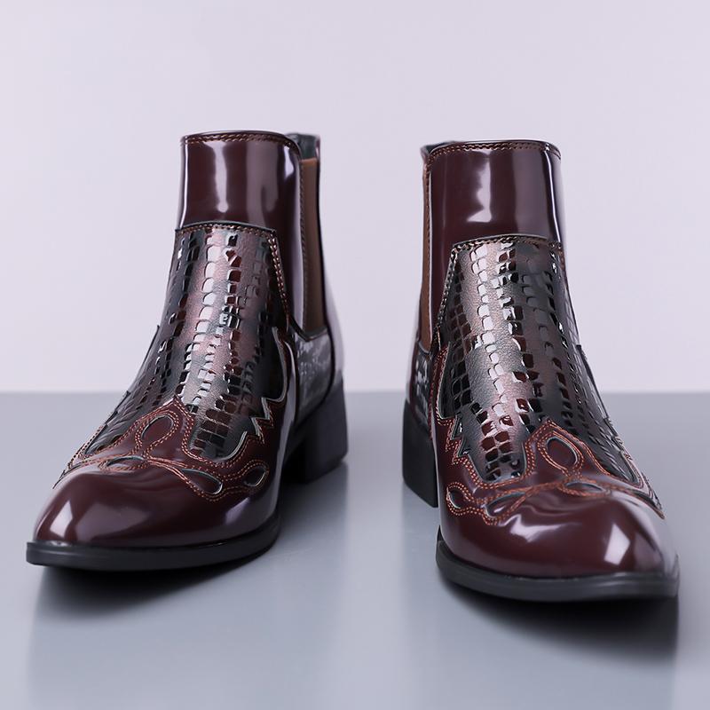 Fashion Brand Designer New Men's Patent Leather Pointed Toe Business Casual Ankle Boot for Men Winter Chelsea Leather Shoes