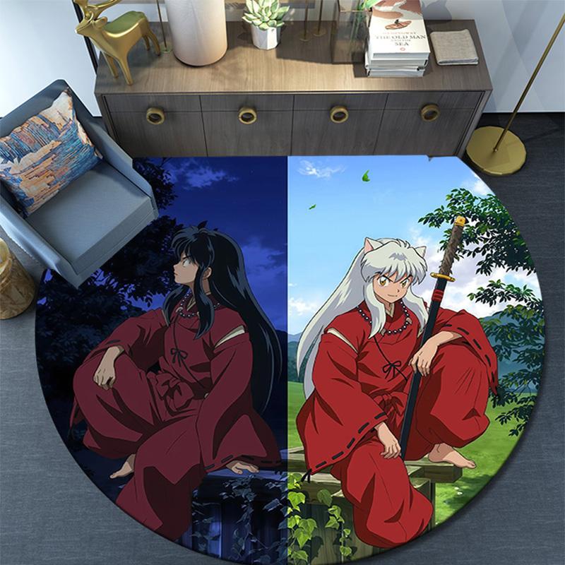 Inuyasha Round Area Rug,Carpet Rug for Living Room Bedroom Sofa Playroom Decor,Non-slip Floor Mat