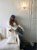 2025 Autumn/Winter Women's Korean Long Tie-Waist Striped Half Brushed Skirt