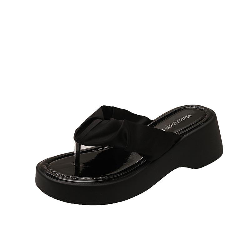 Skirt thick bottom with cool slippers pinch foot herringbone new slope heel heightening slippers women's summer wear