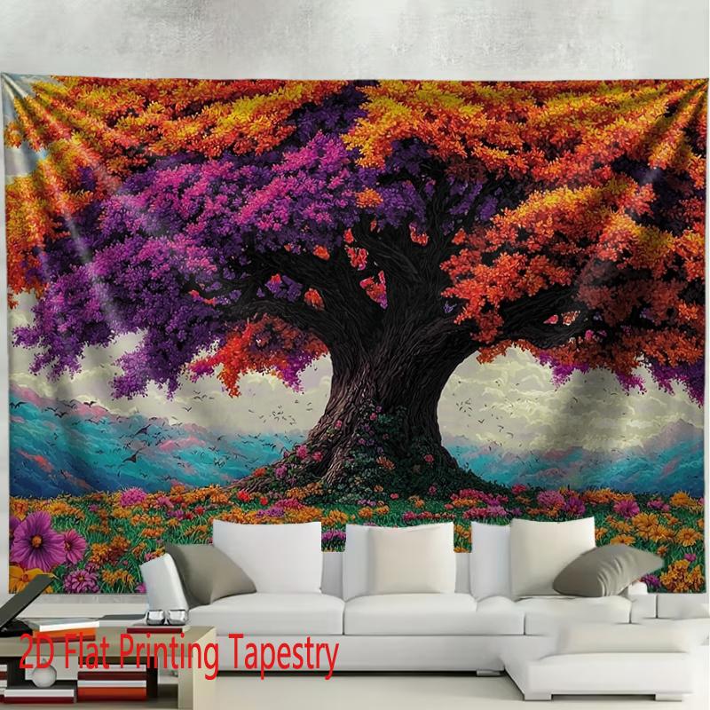Boho Nature Tapestry Large Wall Hanging Art Multi-Colored Autumn Tree Forest Scene Decoration Fabric 180x280cm Living Room Decor
