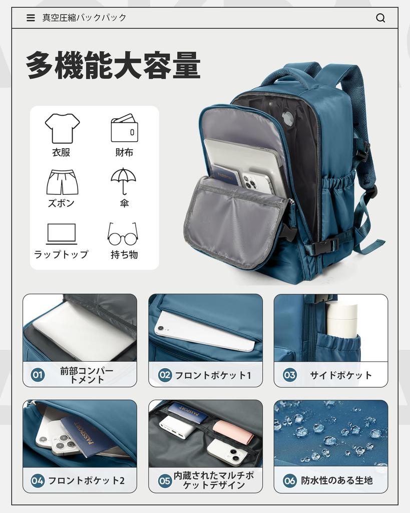 CADOLIM Travel Large Capacity Business Vacuum Backpack with Vacuum Compression Unisex Large Vacuum Flight Daily Leisure Travel Men's Backpack, 30L,