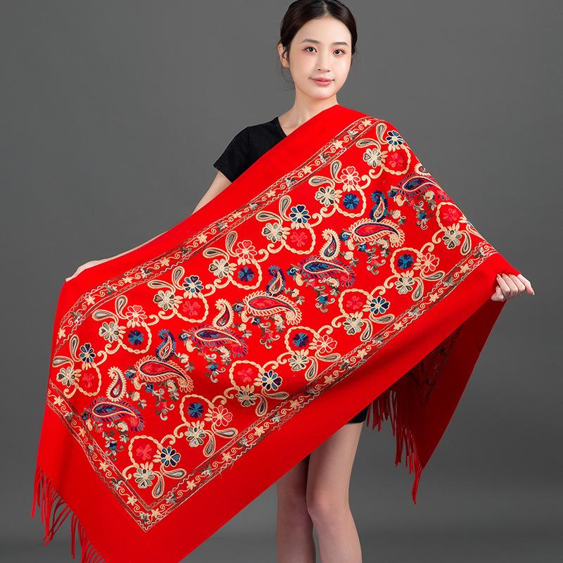 Luxury Women Embroidery Cashmere Scarf Winter Women's Warm Pashmina Shawl Paisley Embroidered Thicken Blanket Scarves Wraps