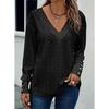 Spring and Autumn Women's Plus Size Fashion Hollow V-Neck Drop Shoulder Long Sleeve Button Top