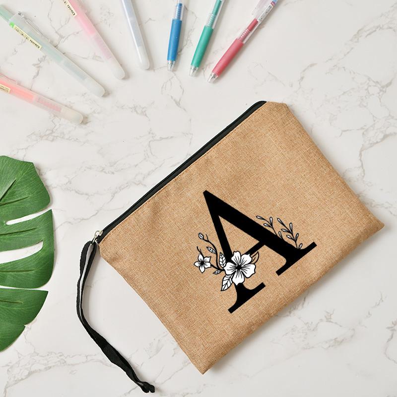 Fashion Letter Print Women Cosmetic Gift Bag Linen Zipper Pouch Travel Tote Storage Pouch Makeup Bag Classic Organizer Bag