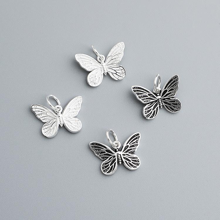 Pingente Vintage Tailandês de Prata Esterlina S925 de Borboleta para Pulseiras e Colares de Corda Trançada Artesanais DIY