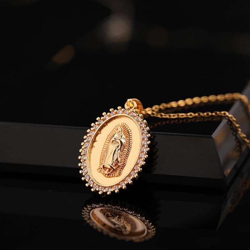 European and American Fashion Micro inlaid Color Zircon Pendant Women's Jewelry Virgin Mary Necklace