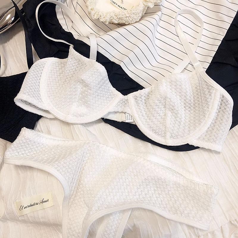 

French sexy underwear women s ultra-thin breathable big breasts show small bras, anti-sagging closed breasts, upper support bra cover S білий