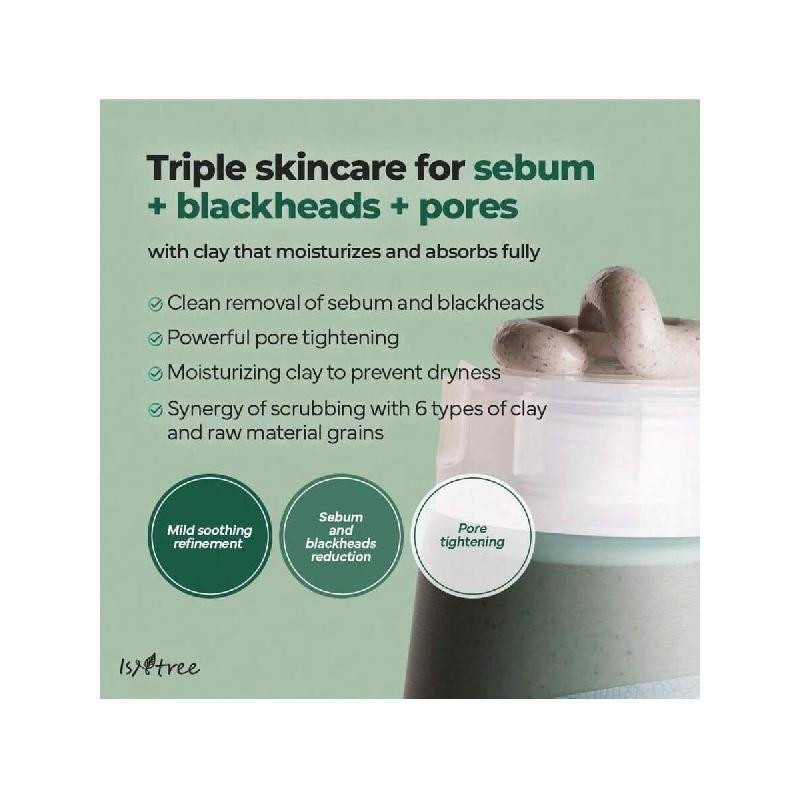 Isntree Mugwort Calming Clay Mask 100ml | Sebum Control | Pore Tightening | Exfoliates Rough Skin | Blackhead Care | Wash-Off Mask | Korean Skincare