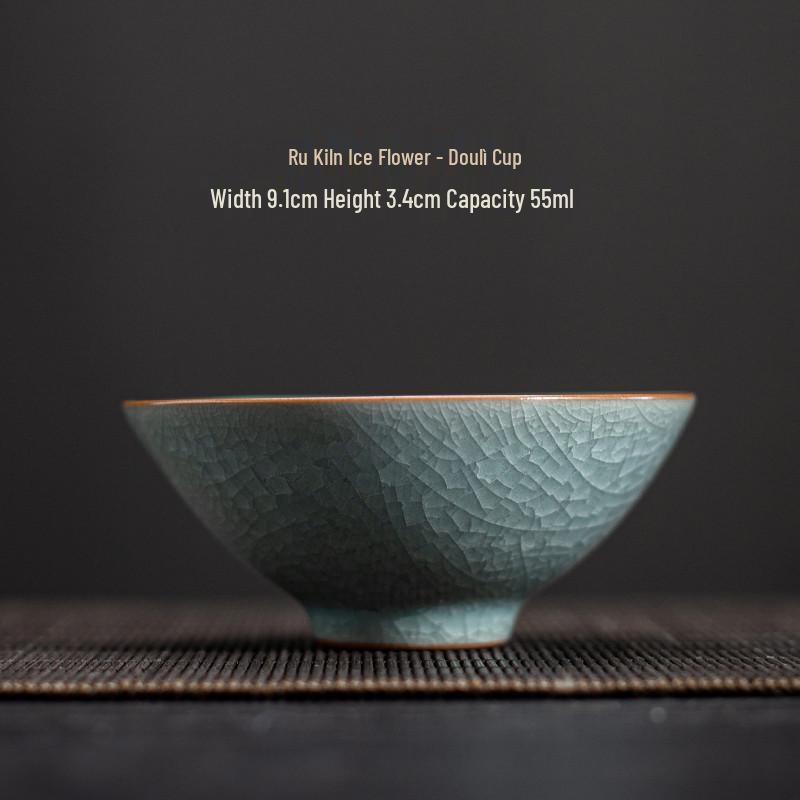 Ru Kiln Ice Flower Crackle Glaze Kung Fu Ceramic Tea Cup - Mastery In Personal Tea Tasting, Gift Box Included