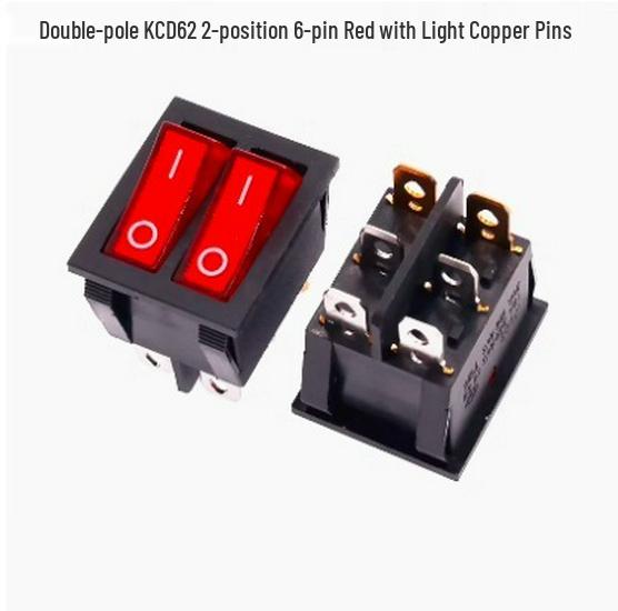 Red/Green 6-Pin Double-Gang Rocker Switch with Light for Electric Griddle/Heater