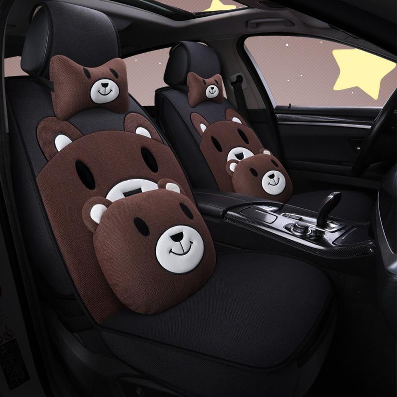 Cute Cartoon Bear Car Seat Cushion, Linen Fabric (Model 1802)