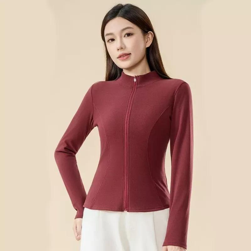 

Женская приталенная куртка для йоги с длинным рукавом и молнией, воротником-стойкой - стиль для активного отдыха L (95-115 lbs)