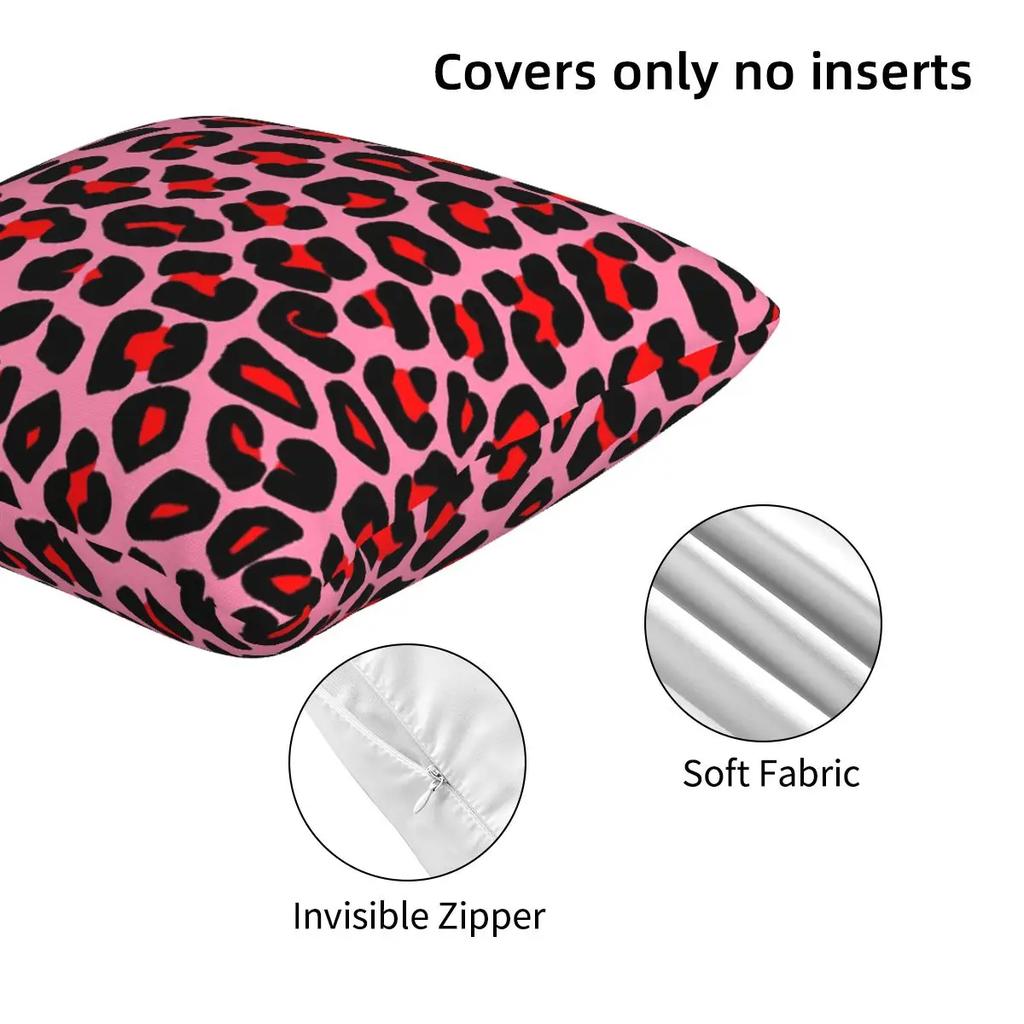 Red Leopard Print Spots On Pink 2 Pcs Square Pillowcase Pillow Cover Cushion Decor Comfort Throw Pillow For Home Bedroom