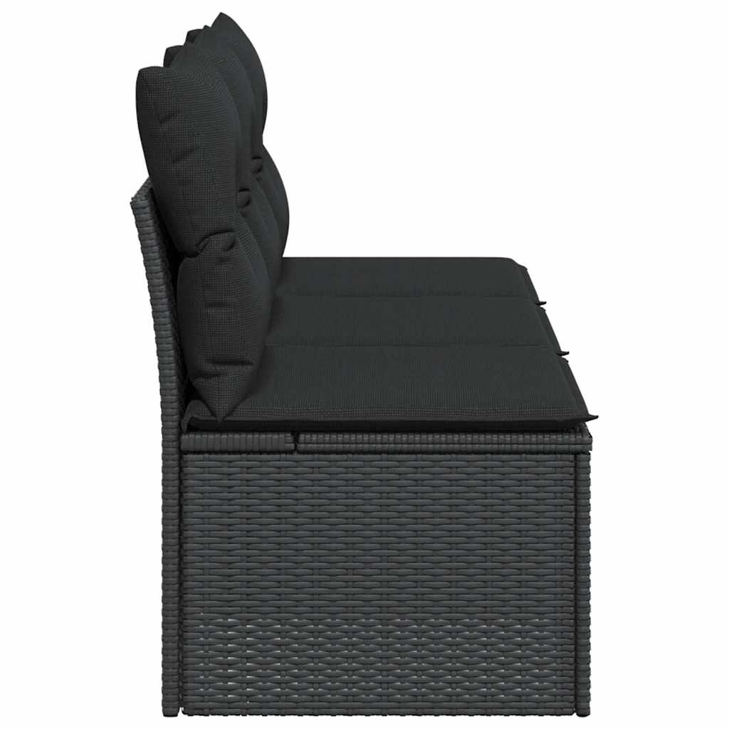 Garden Sofa with Cushions 3 Seater Black Poly Rattan