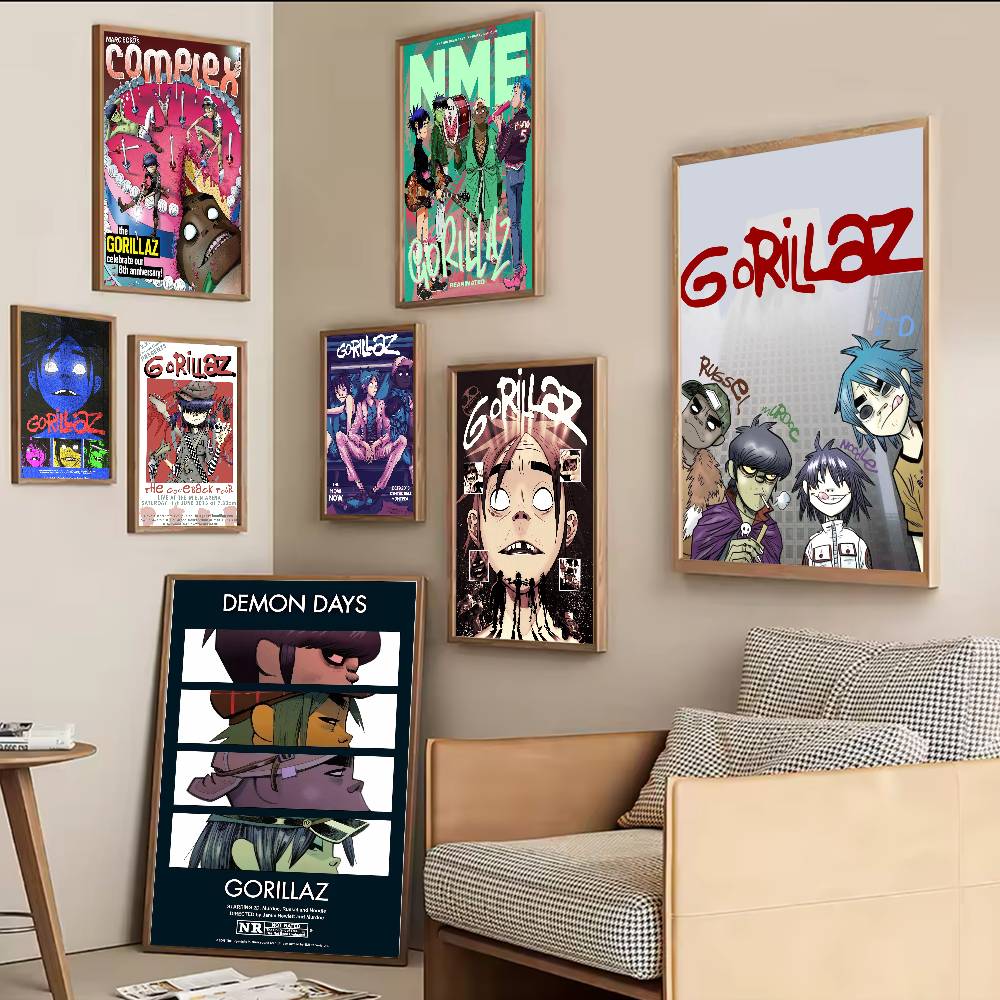 Band G-Gorillaz Classic Vintage Posters Decoracion Painting Wall Art White Kraft Paper Kawaii Room Decor