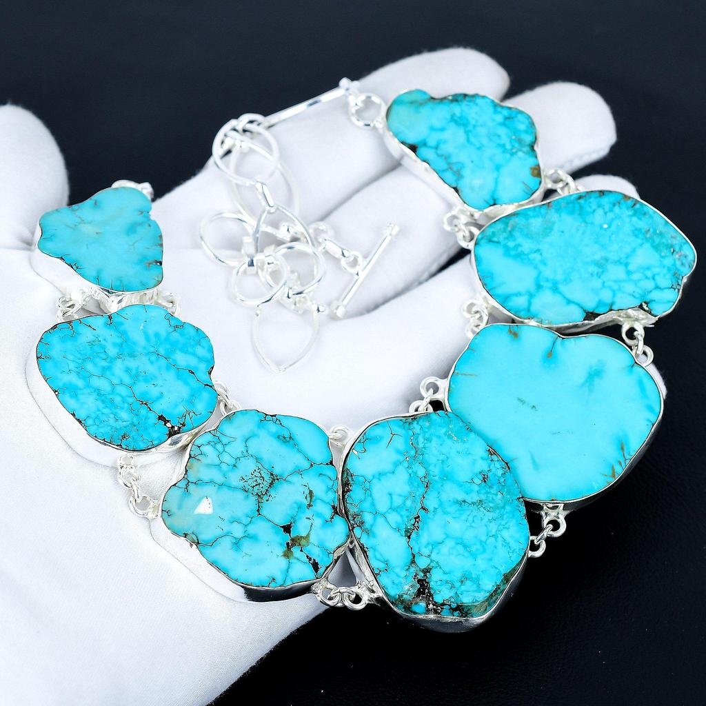 Tibetan Turquoise Necklace, 925 Sterling Silver Jewelry, Gemstone Jewelry Tibetan Turquoise Adjustable Chain Necklace Handmade Jewelry Wadding Gift