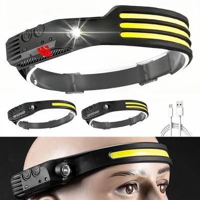 Faro frontale ricaricabile USB con batteria integrata, lampada frontale LED COB, torcia con sensore, torcia, lampada da tasca, pesca