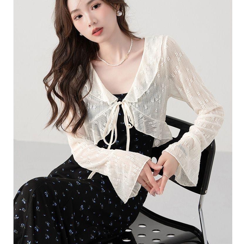 

Women s Lace-Up Sun Protection Jacket – Breathable Lightweight Ruffle Shawl Top XXS