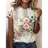 Colorful Flower Print T-shirt Casual Daily Flower Print