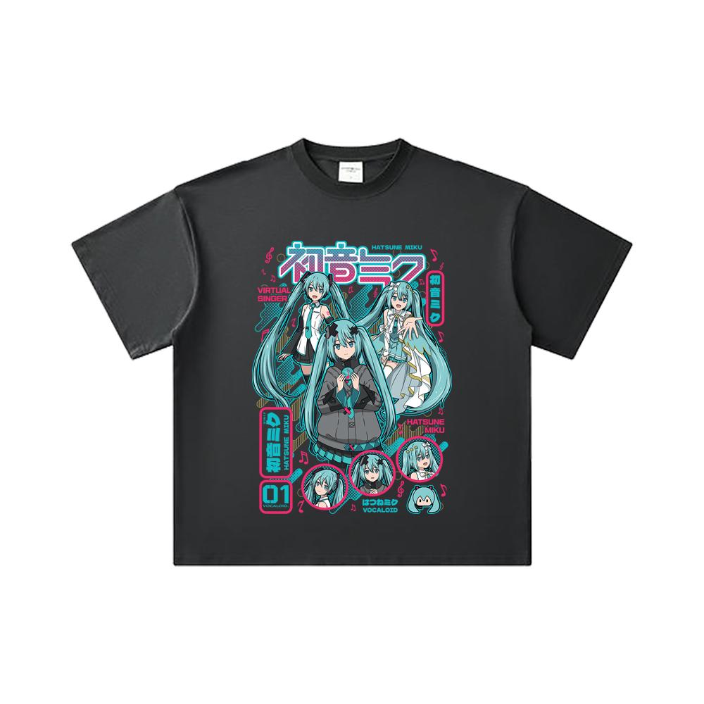 260 GSM Double Yarn 32 Count 100% Cotton Vocaloid V1 Hatsune Miku Print Unisex Heavy Cotton T Shirt