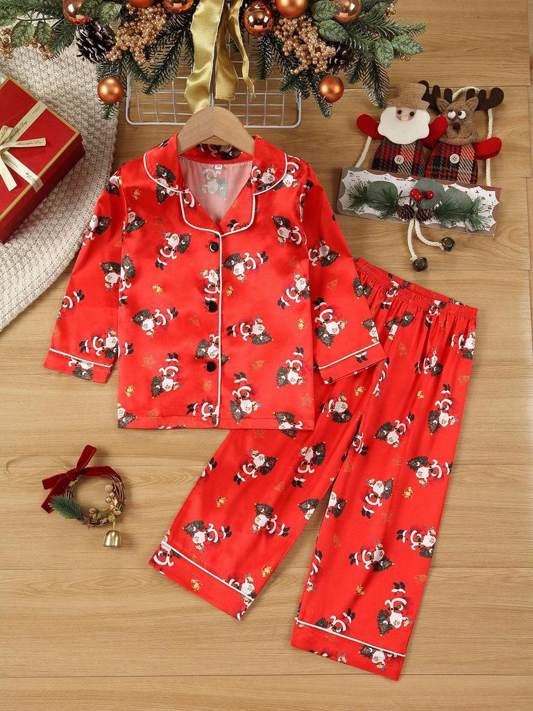 Through 1615 Autumn Flame-Retardant Christmas Pajamas Set for Kids - Festive Print Sleepwear