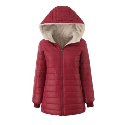 Mittellange Kapuzenjacke aus Baumwolle für Herbst und Winter, warme Damenjacke aus Lammfleece mit Baumwolle und Fleecejacke